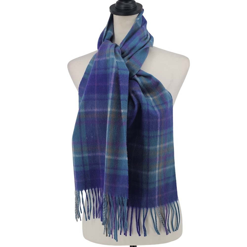Lochmere Scarf Blue Purple Plaid Merino Wool Cashmere Scotland Academia Luxury